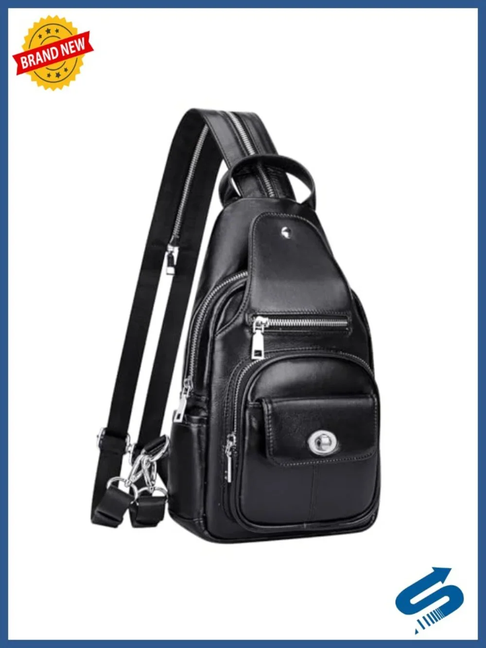 Genuine Leather Sling Bag Crossbody Chest Backpack with Adjustable Strap, 8